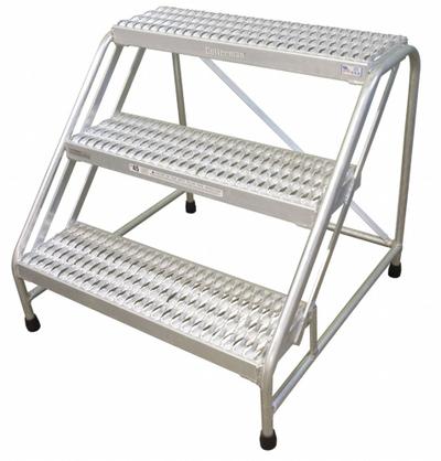 COTTERMAN Step Stool: 3 Steps, 2.5 ft Overall Ht, 500 lb Load Cap, Aluminum - Rigid Step Stools