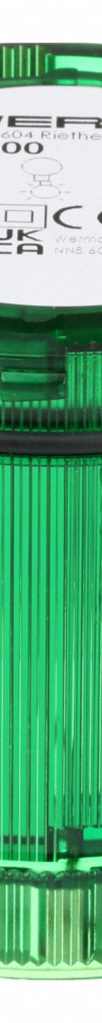 WERMA Tower Light Module: Steady, 120V AC, Green, 70 mm Overall Dia, 2 5/8 in Overall Ht, 64918009. Key specifications — Brand: WERMA; Compatible with Series: KombiSIGN 71; Lens Color: Green; Operating Voltage: 120V AC; Manufacturer Part Number: 64918009.