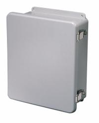 WIEGMANN Enclosure: Fiberglass, 7 in x 5 in x 4 in, NEMA 1, Solid Cover, Hinged (MPN HW-J80604FCHQR). Key specifications — Brand: WIEGMANN; Closure Method: Padlock Hasp; Knockouts: Not Included.
