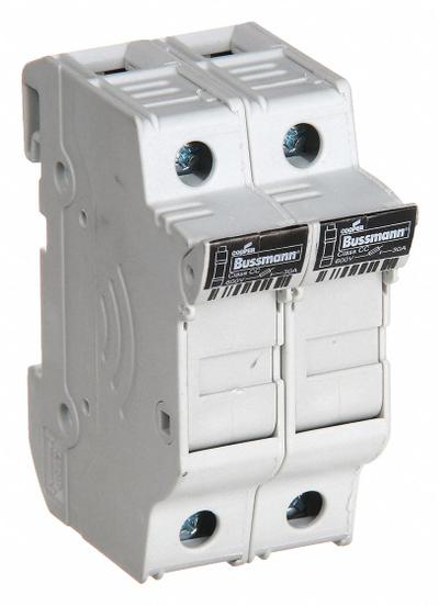 BUSSMANN Fuse Block: Finger-Safe, 2 Pole, 600 V AC, DIN Rail Mounting - UL Class CC Fuse Blocks