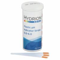 HYDRION pH Test Strips: 0 pH to 6 pH, 0.5 pH Resolution, 2 3/4 in Overall Lg, 1/4 in Overall Wd (MPN 9200). Key specifications — pH Resolution: 0.5 pH; Brand: HYDRION.