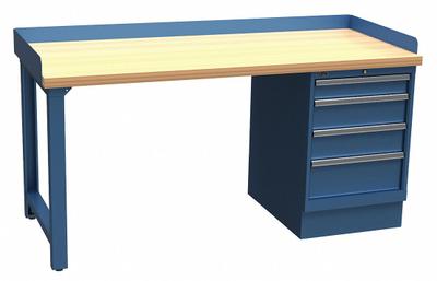 LISTA Workbench: Fixed Ht, Butcher Block, 72 in x 30 in, 1,000 lb Overall Load Capacity - Single Pedestal Workbenches