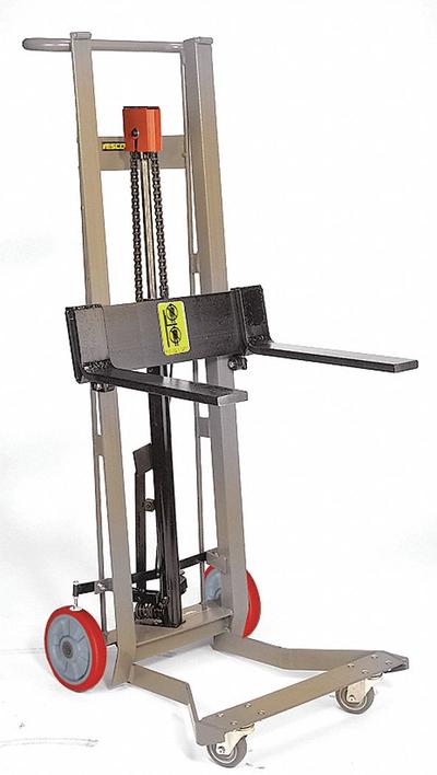 WESCO Stacker: 750 lb, 18 in L x 3 in W Fork, 32 in L x 24 in W x 60 1/2 in H Overall Dim - Fork-Over Stackers
