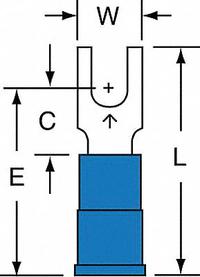 3M Fork Terminals: Blue, Vinyl, #6 Stud Size, 16 AWG – 14 AWG Wire Range, Block Fork, 1,000 V (MPN MV14-6FB/SK). Key specifications — Barrel Style: Funnel; Manufacturer Part Number: MV14-6FB/SK; Brand: 3M; Series: TH.
