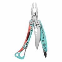 LEATHERMAN Pliers: Multi-Tool Plier, 7 Tools, 7 Functions, 4 in Closed Lg, 6 in Open Lg, TEAL (MPN 833134). Key specifications — attr15951: LEATHERMAN; attr15966: 25-year warranty; attr10312: TEAL; attr15960: One-hand Operable Features; attr15963: Stainless Steel; attr15971: Multi-Tool Plier; attr15972: Included bits Phillips #1 & #2, Screwdriver 1/4" & 3/16"; attr15977: Fold Open.