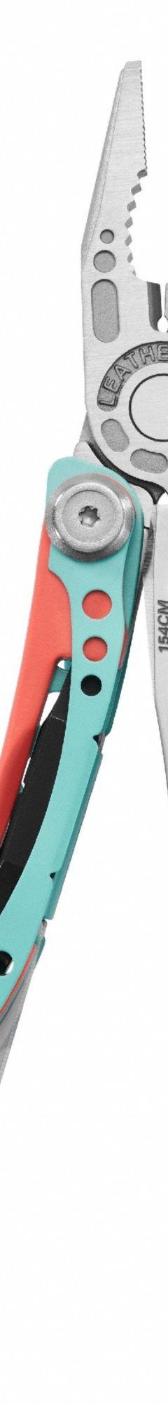LEATHERMAN Pliers: Multi-Tool Plier, 7 Tools, 7 Functions, 4 in Closed Lg, 6 in Open Lg, TEAL (MPN 833134). Key specifications — attr15951: LEATHERMAN; attr15966: 25-year warranty; attr10312: TEAL; attr15960: One-hand Operable Features; attr15963: Stainless Steel; attr15971: Multi-Tool Plier; attr15972: Included bits Phillips #1 & #2, Screwdriver 1/4" & 3/16"; attr15977: Fold Open.