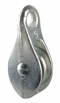 PEERLESS Pulley Block: Fixed, Lifting/Pulling, 3/16 in Compatible Rope Dia, Fibrous Rope, Fixed Eye (MPN 3-010-03-56-). Key specifications — Product Type: Pulley Block; Brand: PEERLESS; Compatible Rope Type: Fibrous Rope; Pulley Type: Fixed; Attachment Type: Fixed Eye; Operation: Lifting; Bearing Type: Sleeve; Finish: Galvanized.