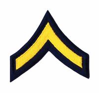 HEROS PRIDE Embroidered Patch: PFC, 3 in, Gold/Navy, Plastic, Sew-On, Rank Insignia, 1 PR (MPN 5410P). Key specifications — attr1074238: Sew-On; attr188498: 3 in; attr188499: Gold; attr188500: Plastic; attr188503: PFC; attr193746: HEROS PRIDE.