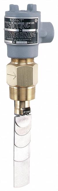 DWYER Liquid Flow Switch: Paddle, 1 1/2 in For Pipe Size, Brass, 1 1/2 in NPT, NPT, -4°F to 275°F (MPN V4-2-U). Key specifications — Brand: DWYER; Contact Rating (DC): 5 A res., 3 A ind. @ 30 VDC . MV option: 1 A @125 VAC; For Pipe Size: 1-1/2 in; Hazardous Location Rating: Class I, Div 1 and 2, Group A, B, C, D; Contact Rating (AC): 10 A @ 125/250V.