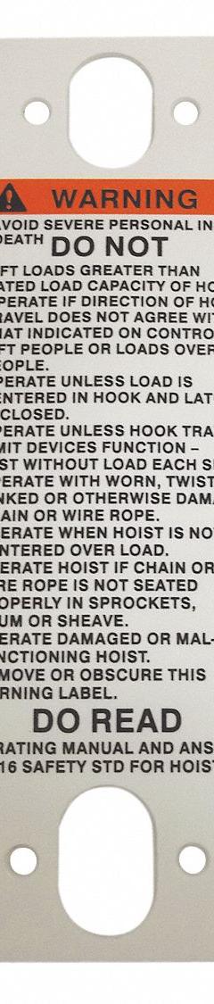 COFFING Warning Label: Electric Chain Hoists, 4,000 lb_1,000 lb_2,000 lb Compatible Load Capacity (MPN 687K3W). Key specifications — Compatible Series: JLC; Manufacturer Part Number: 687K3W.