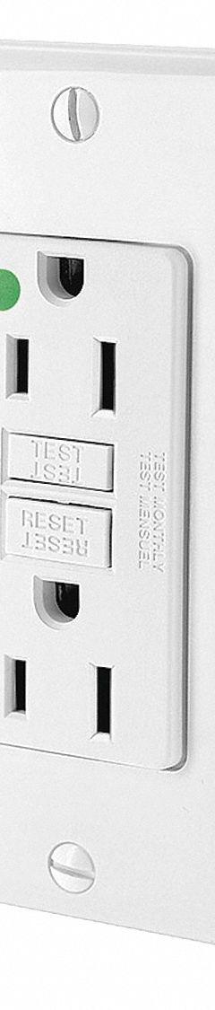 LEVITON GFI Receptacle: Hospital Grade Fed. Spec., Decorator Duplex, 5-15R, White, GFCI, 125V AC (MPN GFNT1-HGW)