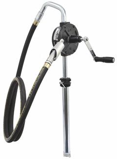 LINCOLN Hand Pump: Rotary Action, Pump with Hose, Nozzle & Spout, Cast Iron Housing, PP (MPN 1385-H). Key specifications — Brand: LINCOLN; Housing Material: Cast Iron; Maximum Flow Rate: 10.67 oz per stroke; Suction Tube Material: Steel; Seal Material: PP.