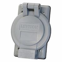 LEVITON Weatherproof Cover: Thermoplastic, FD/FS, Locking Flanged, 1 Gangs, 4 11/16 in Overall Ht (MPN WP2-G). Key specifications — Brand: LEVITON; Color: Gray; Compatible with Product Type: Locking Flanged; Compatible with Series: FD; Mounting Orientation: Vertical.