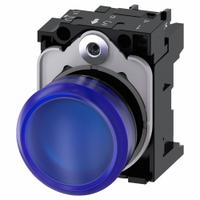 SIEMENS Pilot Light: 22 mm Panel Mounting Size, Blue, LED, 24 V AC/DC Max Volt Rating (Supply) (MPN 3SU1102-6AA50-1AA0). Key specifications — Series: 3SU; Brand: SIEMENS; Includes Push-To-Test: No Push-To-Test Included.
