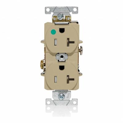 LEVITON Duplex Receptacle: Hospital Grade, Duplex, 5-20R, Ivory, 125V AC, 20 A - General Purpose Receptacles