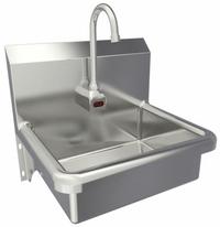 SANI-LAV Hands-Free Sink: 1 Stations, 6 in Bowl Dp, 16 in Bowl Lg, 12 1/2 in Bowl Wd, 1 Faucet Holes (MPN 608A). Key specifications — Includes Side Splash: Side Splash Not Included; Series: Stainless Steel Hand Wash Sink; Brand: SANI-LAV; Power Source: AC Powered.