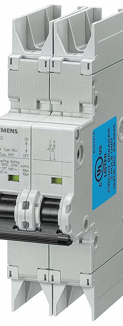 SIEMENS IEC Miniature Circuit Breaker: 30 A Amps - C-Curve, 2-Pole UL489 DIN Rail-Mount Miniature Circuit Breakers