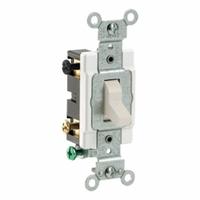LEVITON Toggle 4-Way, 20 Amp: Toggle Switch, 4-Way, Maintained, Light Almond, 120/277V AC, 20 A (MPN CS420-2T). Key specifications — Illuminated: No; Voltage Rating: 120/277V AC.