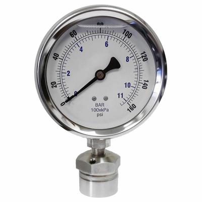 KODIAK CONTROLS Pressure Gauge: 0 psi to 160 psi, KC301, 4 in Dial, 316 Stainless Steel - Dial Pressure Gauges with 316 SS Female-Threaded Mini-Seal