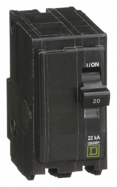 SQUARE D Miniature Circuit Breaker: 20 A, 120/240V AC, Single Phase, 22kA at 120/240V AC - QO Series, Plug-In Square D Miniature Circuit Breakers