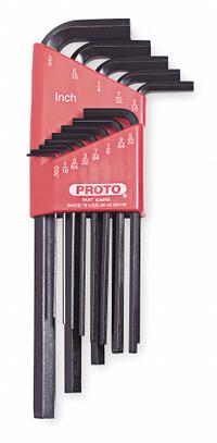 PROTO Hex Key Set: 11 - 15 Pieces, L, SAE, Std End, Long, 13 Pieces, Holder, Black Oxide, 2 Tips (MPN J4983). Key specifications — attr1205553: Not Tether Capable; attr1205554: PROTO; attr1205568: Black Oxide; attr1293176: 11 - 15 Pieces.