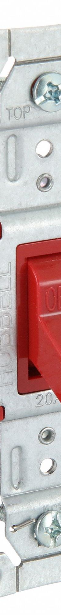 HUBBELL Wall Switch: Toggle Switch, Single Pole, Maintained, Red, 120/277V AC, 20 A (MPN SNAP1221PLR). Key specifications — Illuminated: No; Voltage Rating: 120/277V AC.