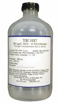 YSI Calibration Solution - Nitrate Standard: Lab, 500 mL Volume, 1 mg/L, 3885, 1. Key specifications — Brand: YSI; Chemical Grade: Lab; Concentration: 1 mg/L; Manufacturer Part Number: 3885; Product Type: Calibration Solution - Nitrate Standard.