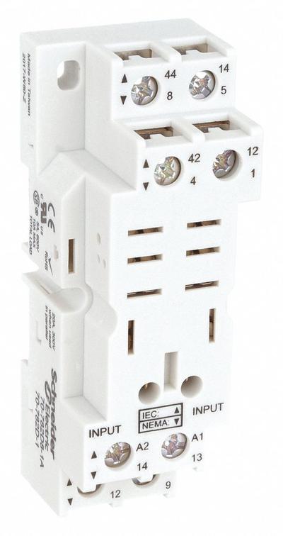 SCHNEIDER Relay Socket: 16 A Rating, DIN-Rail Socket Mounting, 8 Pins, D Socket, Std - DIN-Rail Mounted Sockets