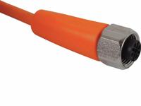 Cordset: M12 Female Straight X Bare Wire, 4 Pins, Orange, PVC, 10 m Cable Lg, 4 A Max Current (A) (MPN EVT002). Key specifications — Cable Jacket Color: Orange; End 1 Gender: Female; End 1 Mounting Orientation: Straight; End 2 Connection Type: Bare Wire; IP Rating: IP69K; Brand: IFM; Wire Size: 22 AWG; Cable Jacket Material: PVC.