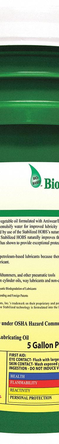 RENEWABLE LUBRICANTS Air Tool Oil: Synthetic, -11°F Min. Op Temp., 250°F Max. Op Temp., Pail (MPN 83034). Key specifications — attr1321222: Synthetic; attr1321226: 20W-60; attr1321227: 213; attr1321244: RENEWABLE LUBRICANTS; attr1321245: Pail.