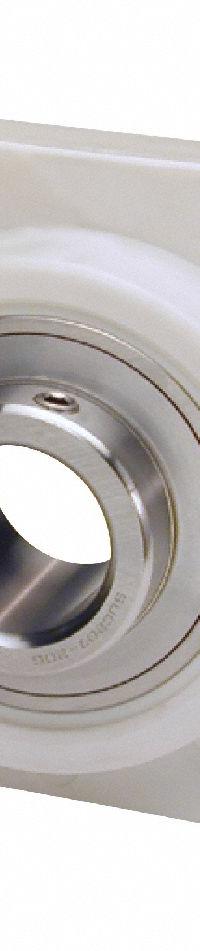 IPTCI BEARINGS 4 Bolt Flange Bearing: Radial Ball, 1/2 in Bore, PBT Plastic, Set Screws, 3 3/8 in Lg (MPN SUCTF201-8 IP69K). Key specifications — Bore Type: Cylindrical; Brand: IPTCI BEARINGS; Housing Material: PBT Plastic; Lubricant Material: H-1 Grease; Mounting Bolt Size: 3/8 in; Split Housing: Not Split; System of Measurement: Inch.