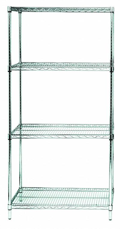 APPROVED VENDOR Wire Shelving Unit: Starter, 60 in x 24 in, 74 in Overall Ht, 4 Shelves - Corrosion-Resistant Stationary Wire Shelving for Harsh Environments