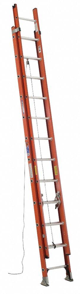 WERNER Extension Ladder: 24 ft Ladder Size, Fiberglass, 300 lb Load Capacity, 52 lb Wt - Non-Conductive Fiberglass Extension Ladders