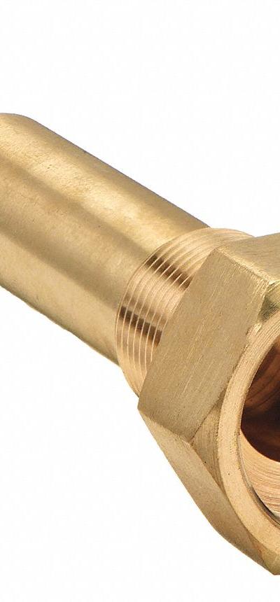 WINTERS Threaded Thermowell: Brass, For 6 in Stem Lg, 5 in Insertion Lg - Stepped-Shank Threaded Thermowells