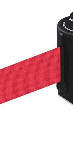 TENSABARRIER Retractable Belt Barrier: Fixed Mounting Plate/Removable Mounting Plate, Pattern, Red (MPN 891-33-STD-R5-C). Key specifications — Frame Color: Black; Brand: TENSABARRIER; Belt Color: Red.