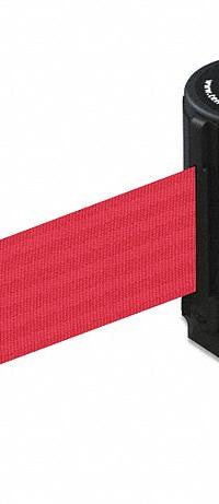 TENSABARRIER Retractable Belt Barrier: Fixed Mounting Plate/Removable Mounting Plate, Pattern, Red (MPN 891-33-STD-R5-C). Key specifications — Frame Color: Black; Brand: TENSABARRIER; Belt Color: Red.