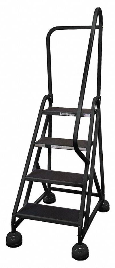 COTTERMAN Rolling Ladder: 3 ft Platform Ht - Steel Ultra-Stable Weight-Actuated Ladders