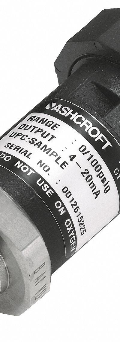 ASHCROFT Pressure Transmitter: 0 psi to 3,000 psi - Pressure Transmitters with 4-Pin M12 Connector