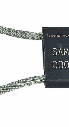 TYDENBROOKS Cable Seals: Black, Aluminum, 12 in Cable Lg, 3/16 in Cable Dia, Random, 200 PK (MPN V46030121-08-GRAI). Key specifications — Brand: TYDENBROOKS; Marking Color: White; Marking Included: Numbers; Marking Message: Sealed; Marking Numbering: Random.