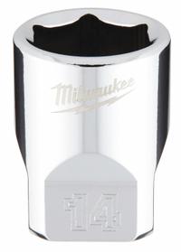MILWAUKEE Standard Socket: Metric, 1/4 in Drive Size, 14 mm Socket Size, 6-Point, Std, Chrome (MPN 45-34-9040). Key specifications — attr1204417: MILWAUKEE; attr1204392: Chrome.