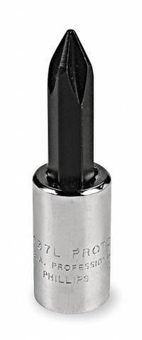 PROTO Socket Bit: 1/4 in Drive Size, Phillips Tip, #1 Tip Size, 1 13/64 in Overall Lg, Fixed Insert (MPN J4737). Key specifications — attr1213300: #1; attr1213307: Fixed Insert; attr1213309: PROTO.