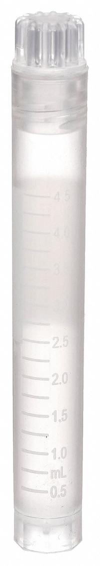 APPROVED VENDOR Cryogenic Vial: Cryogenic, Polypropylene, 5 mL, Natural, 12 mm Body Dia, Sterile (MPN W985925). Key specifications — Sub-brand: CryoELITE(TM); Self-Standing: Self-Standing; Closure Color: Natural; Brand: APPROVED VENDOR; Vial Type: Cryogenic; Body Color: Off-White; Includes Closure: Yes; Bottom Shape: Round.