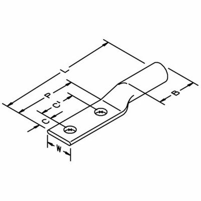3M Compression Lugs: For 4 AWG, Stranded Wire, 1/2 in Stud Size, Long - Two-Hole Compression Lugs