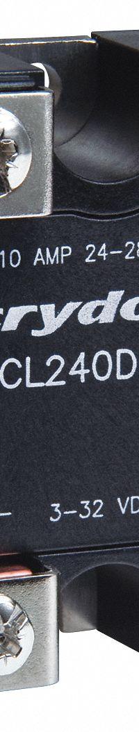 CRYDOM Solid State Relay: Surface Mounted, 5 A Max Output Current, Triac, AC Output (MPN CL240D05R). Key specifications — Brand: CRYDOM; Current Type: AC; Electrical Connection: Screw Clamp; Finger Safe: No; Maximum Output Current without Heat Sink: 2.9 A; Mounting Style: Panel; Output Voltage: 24 to 280V AC; Switch Configuration: Form A.