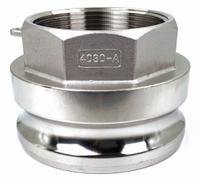 Cam and Groove Adapter: 4 in Coupling Size, 3 in-8 Thread Size, 100 psi Max. Working Pressure @ 70 F (MPN PLE89). Key specifications — Thread Size: 3 in-8; Fitting Type: FNPT; Includes Locking Arm: No; Body Material: 316 Stainless Steel; Brand: APPROVED VENDOR.