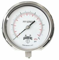 WINTERS Panel-Mount Pressure Gauge: Back Flange, 0 psi to 60 psi, 6 in Dial, 1/4 in NPT Male, Bottom (MPN PFP1061-DRY-6BF). Key specifications — Accuracy: ±1.0%; Brand: WINTERS; Vibration Resistance Properties: Field-Fillable; Gauge Wetted Parts: Stainless Steel.