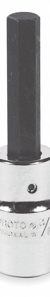 PROTO Socket Bit: 1/2 in Drive Size, Hex Tip, 1/4 in Tip Size, 3 1/4 in Overall Lg, Fixed Insert (MPN J54411/4). Key specifications — attr1204765: Fixed Insert; attr1204767: PROTO.