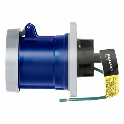 LEVITON Pin and Sleeve Receptacle: Blue, 120/208V AC, Three Phase, 60 A, 4 Pole - Washdown-Rated Receptacles