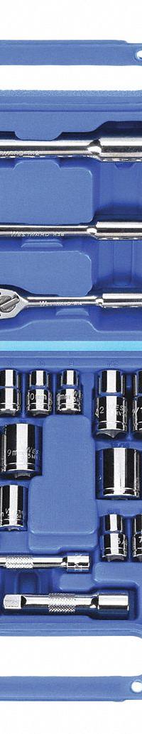WESTWARD Socket Wrench Set: 1/4 in, 3/8 in, 1/2 in Drive, 89 Piece, 12-Point/6-Point, Metric/SAE (MPN 4PM18). Key specifications — attr1224269: 1/4 in, 3/8 in, 1/2 in; attr1204638: Drive Tools Included; attr1204650: 4 mm to 19 mm; attr1204673: Socket Bits Not Included; attr1204681: Wrenches Not Included; attr1204688: WESTWARD; attr1206170: Standard Sockets.
