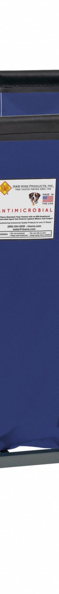 R&B WIRE PRODUCTS INC. Basket Truck: 10 cu ft, 600 lb, 34 in L x 22 1/2 in W x 26 in H, Navy Blue (MPN 408SOC/ANTI/NVY). Key specifications — Brand: R&B WIRE PRODUCTS INC.; Liner Color: Navy Blue; Caster/Wheel Configuration: (4) Swivel; Assembled/Unassembled: Assembled.